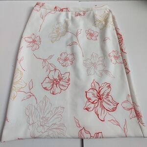 🆕 T Tahari white boho Floral drawing art business casual office pencil Skirt_12